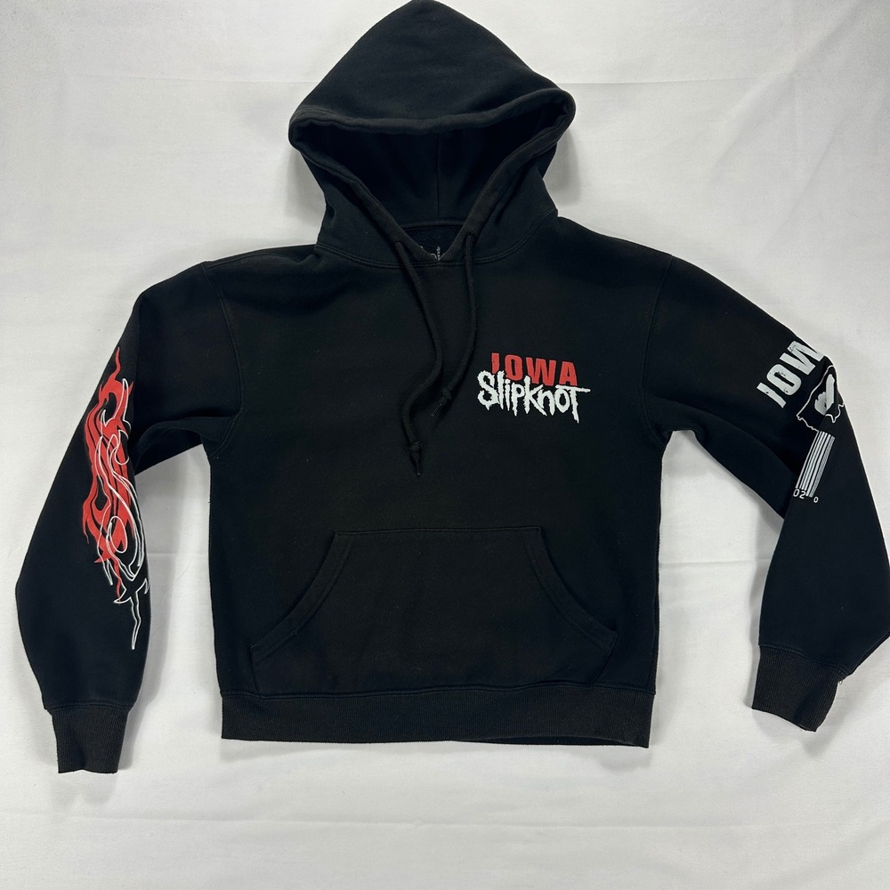 Slipknot Iowa Tour Band Hoodie Black Graphic Print Pullover Sweatshirt Mens‎ XS